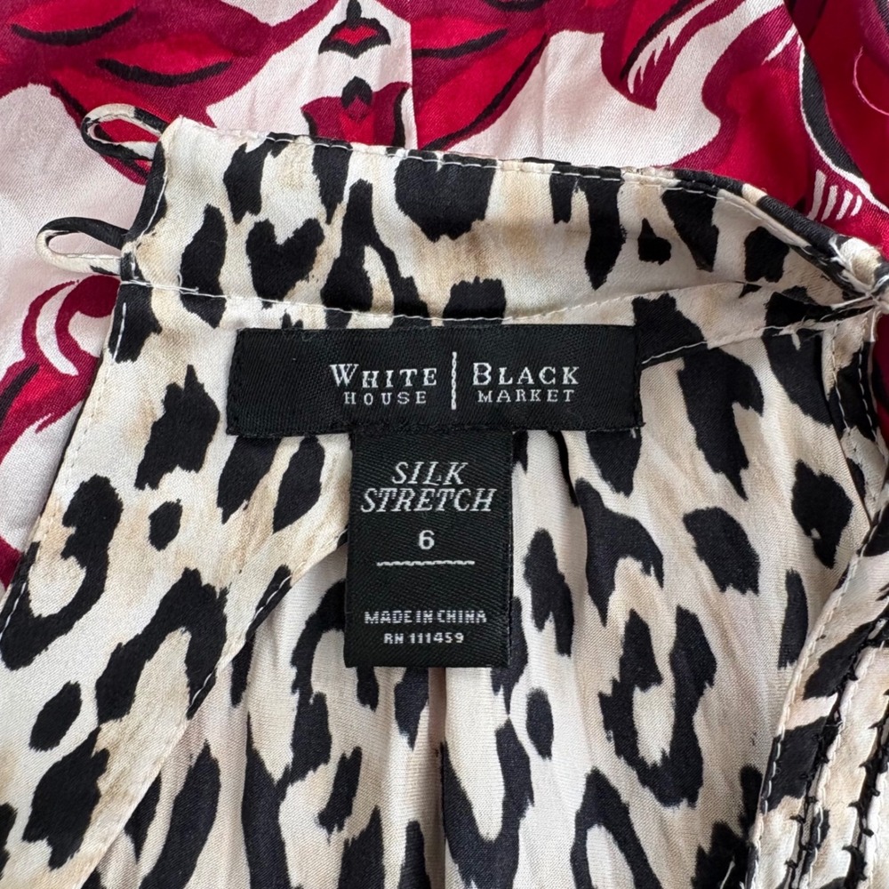 White House Black Market Silk Sleeveless Top Leopard Floral Print Ref Black Sz 6 - Picture 6 of 7